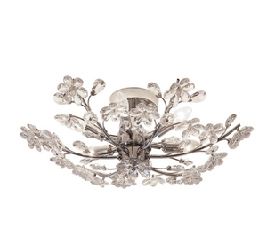 Flower Crystal Ceiling Chandelier Contemporary Metal 6 Lights Ceiling Light Fixture in Silver