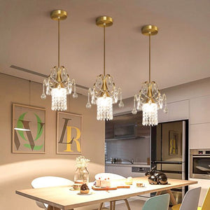 Clear Crystal Shade Ceiling Pendant Light Contemporary 1 Light Suspended Lamp in Gold for Kitchen