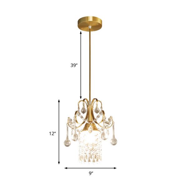 Clear Crystal Shade Ceiling Pendant Light Contemporary 1 Light Suspended Lamp in Gold for Kitchen